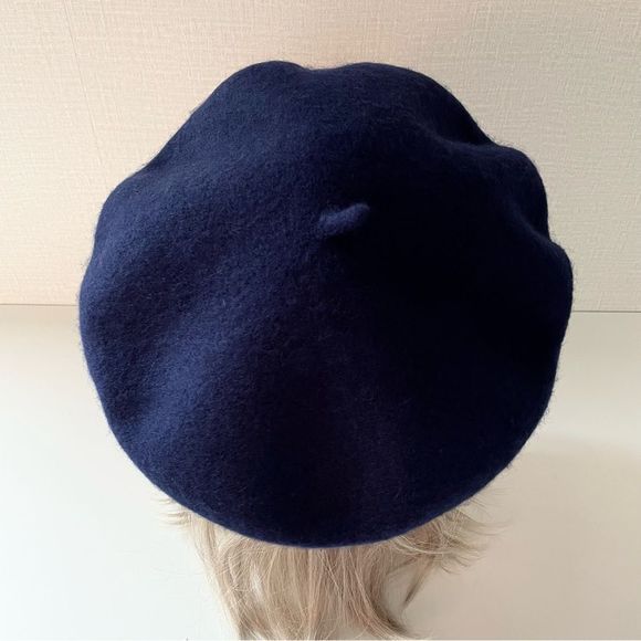 French Style Beret, Deep Blue, Classic Tail @ Center Top, Felted Wool Fe… - Picture 4 of 8
